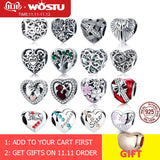 WOSTU 100% Authentic 925 Sterling Silver Heart Shape Charm Beads Fit Brand Charm Bracelet DIY Original Silver Jewelry