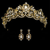 Wedding crown for women gold bridal tiara queen bride crown with earrings baroque headband princess prom hair Jewelry ornament