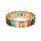 Women's copper CZ Gold Crown rainbow Rings Geometry wedding  Engagement Ring femme for party gift charm Rhinestone ins Jewelry