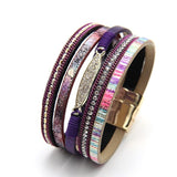 ZG Fashion Women Leather Bracelet Rhinestone Bar Charm Bohemian Leather Female Bracelets in 7 Colors