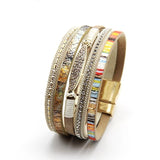 ZG Fashion Women Leather Bracelet Rhinestone Bar Charm Bohemian Leather Female Bracelets in 7 Colors