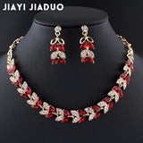 jiayijiaduo New Wedding Jewelry Sets for Charming Women Dresses Dating Accessories Green Glass Crystal Necklace Earrings Sets
