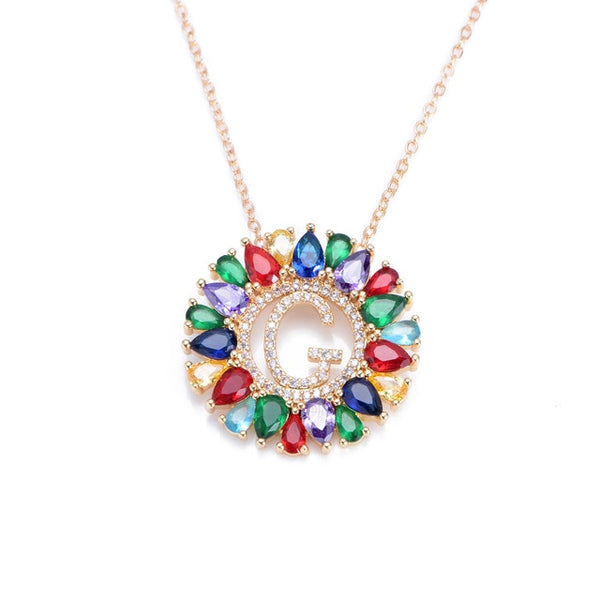 multicolor CZ micro pave zircon charm necklace fashion Gold 26 Alphabet letter pendant necklace letter necklaces