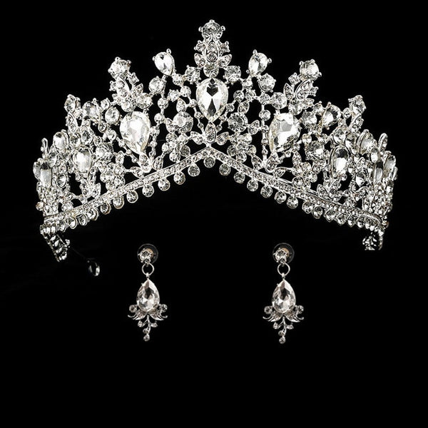 wedding crown queen bridal tiara bridal crown with earring luxury rhinestone headband diadem bride hair jewelry ornaments
