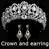 wedding crown queen bridal tiara bridal crown with earring luxury rhinestone headband diadem bride hair jewelry ornaments