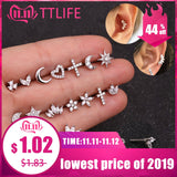 1 Piece Gold White Moon Star Flower Heart Cross Marquise Steel Barbell CZ Tragus Diath Cartilage Helix Rook Piercing Earring