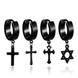 1 Piece Men Cross Stars Pendant Punk Round Cartilage Stainless Steel Earring For Men Piercing Stud Earrings For Women