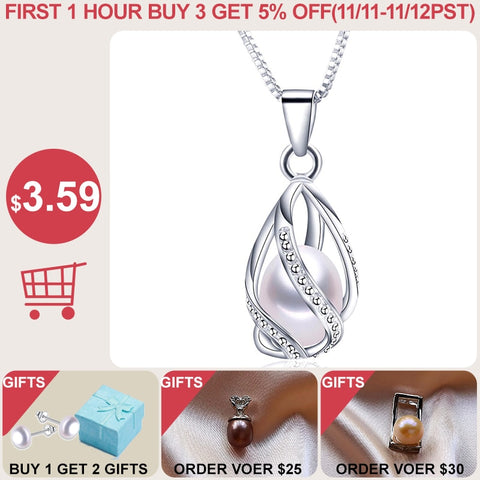 100% Natural Freshwater Pearl Cage Pendant For Women Silver 925 Jewelry White Pearl Necklace With 45 Chian