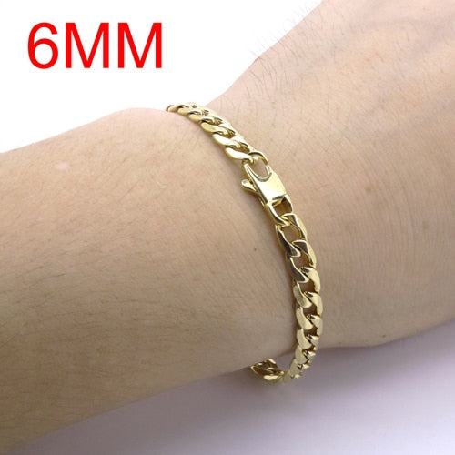 100% Stainless Steel Bracelet 6/8/12 mm 8 Inches Curb Cuban Chain Gold Color Bracelets for Men Women Free Shipping Factory Offer