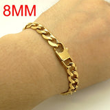 100% Stainless Steel Bracelet 6/8/12 mm 8 Inches Curb Cuban Chain Gold Color Bracelets for Men Women Free Shipping Factory Offer