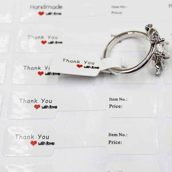 100PCS multi style paper folded ring labels white/kraft thank you self adhesive price labels sticker for jewelry  6*1.20cm