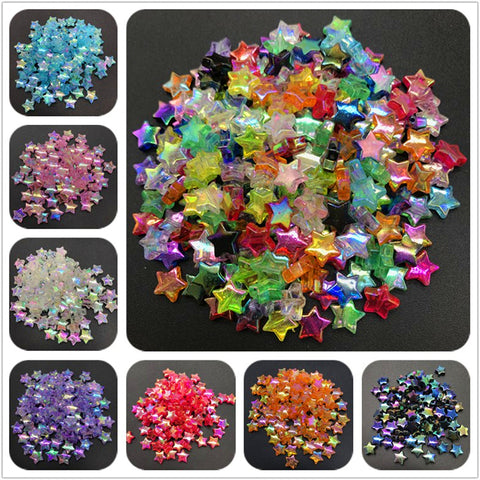100pcs 11x4mm Acrylic Spacer Beads Five-pointed Star Transparent Rainbow Color Beads For Jewelry Making