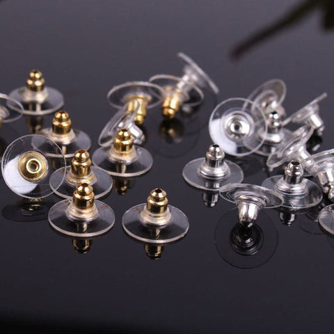 100pcs DIY Craft Accessories Silicon Stud Earring earrings Back Stoppers Ear Post Nuts Jewelry Findings Components Gold and Silv