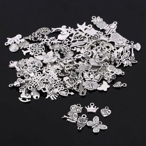 100pcs/lot  Random Mixed Shape Tibtan Silver Charms Pendants for DIY Jewelry Making for Women Men