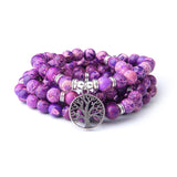 108 Mala Necklace Natural Stone Purple Imperial Jaspers Beads with Lotus OM Buddha Charm Bracelet for Women Men Fashion Jewelry