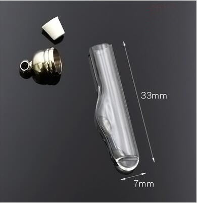 10pcs 5mm glue cap glass Vial Pendant locket charms mini wishing glass bottles with Tassel cap name on rice art jewelry making