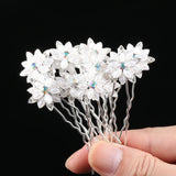 10pcs/Lot Wedding Crystal Resin Flower Hair pins For Silver Bridal Hair Accessories Women Pearl Hair Clips Wedding Hair Jewelry