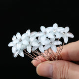 10pcs/Lot Wedding Crystal Resin Flower Hair pins For Silver Bridal Hair Accessories Women Pearl Hair Clips Wedding Hair Jewelry