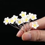 10pcs/Lot Wedding Crystal Resin Flower Hair pins For Silver Bridal Hair Accessories Women Pearl Hair Clips Wedding Hair Jewelry