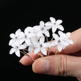 10pcs/Lot Wedding Crystal Resin Flower Hair pins For Silver Bridal Hair Accessories Women Pearl Hair Clips Wedding Hair Jewelry