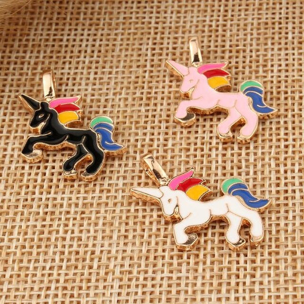 10pcs/pack DIY Chunky Enamel Unicorn Pendant Jewelry Findings Gold Color Charms Handmade Necklace Girls Kids Accessory C33