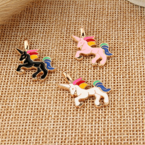 10pcs/pack DIY Chunky Enamel Unicorn Pendant Jewelry Findings Gold Color Charms Handmade Necklace Girls Kids Accessory C33