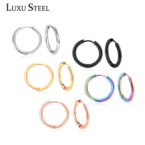 11.11 LUXUSTEEL Hoop Earrings Women Gold/Silver/Rose Gold/Black Color Round Circle Earring Ear Ring Clip Earrings aretes Mujer