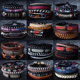 12 Style Metal Leather Bracelets Men Jewelry Vintage Classic Retro Plant Charm Bracelet Bangles Homme Male Jewellry 20.5CM