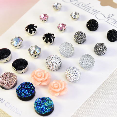 12 pairs/set Crystal 2019 New Fashion Earrings Set Women Jewelry Accessories Piercing Ball Stud Earring kit Bijouteria brincos