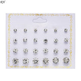 12 pairs/set Crystal Simulated Pearl Earrings Set Women Jewelry Accessories Piercing Ball Stud Earring kit Bijouteria brincos