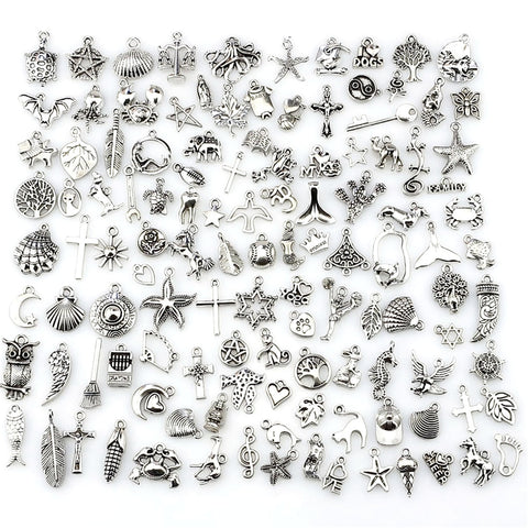 120pcs/lot Mixed Antique Silver Color European Bracelets Charm Pendants Fashion Jewelry Making Findings DIY Charms Handmade