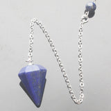 14X22MM Small Size Amethysts Lapis Opal Clear Crystal Stone Cone Chain Dowsing Healing Chakra Hexagon Pendulum With Chain 1PC