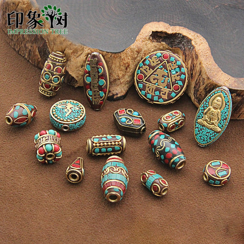 15 Styles Retro Nepal Beads Handmade Red Coral Tibetan Bead Antique Golden For Jewelry Making DIY Bracelets 1168