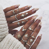 17KM 20 Design Vintage Gold Star Moon Rings Set For Women BOHO Opal Crystal Midi Finger Ring 2019 Female Bohemian Jewelry Gifts