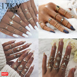 17KM 20 Design Vintage Gold Star Moon Rings Set For Women BOHO Opal Crystal Midi Finger Ring 2019 Female Bohemian Jewelry Gifts