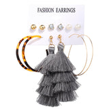 17KM 30 Boho Tassel Earrings Bohemian Long Earrings Set For Women Brincos Geometric Fabric Drop Earring Female Fashion Jewelry