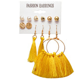 17KM 30 Boho Tassel Earrings Bohemian Long Earrings Set For Women Brincos Geometric Fabric Drop Earring Female Fashion Jewelry