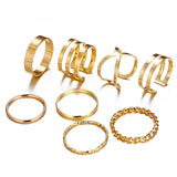 17KM 8 Pcs/Set Simple Design Round Gold Color Rings Set For Women Handmade Geometry Finger Ring Set Female Jewelry Gifts