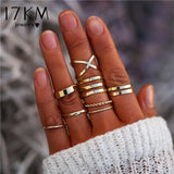 17KM 8 Pcs/Set Simple Design Round Gold Color Rings Set For Women Handmade Geometry Finger Ring Set Female Jewelry Gifts