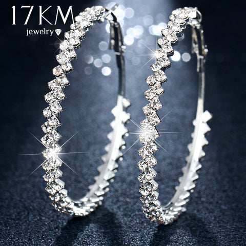 17KM Fashion Oversize Circle Hoop Earrings for Women Girl New Geometric Crystal Round Earring Brincos Party Jewelry Gift