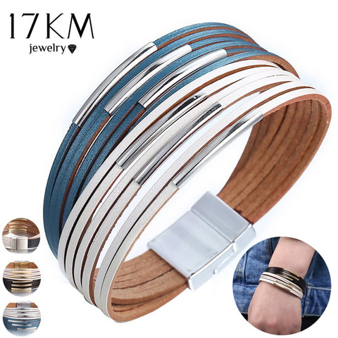 17KM New Fashion Wrap Couples Bracelet For Women Men Multiple Layers Leather Bracelets With Slide Simple Statement Jewelry 2019