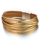 17KM New Gold Leather Wrap Bracelets For Women Red Sliver Color Multiple Layers Charm Bracelet & Bangle Party Fashion Jewelry