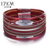 17KM New Gold Leather Wrap Bracelets For Women Red Sliver Color Multiple Layers Charm Bracelet & Bangle Party Fashion Jewelry