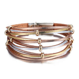 17KM New Gold Leather Wrap Bracelets For Women Red Sliver Color Multiple Layers Charm Bracelet & Bangle Party Fashion Jewelry