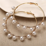 17KM Oversize Pearl Hoop Earrings For Women Girls Unique Twisted Big Earrings Circle Earring Brinco Statement Fashion Jewelry