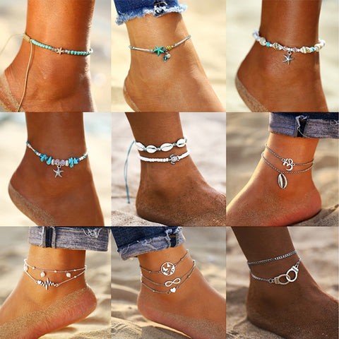 17MILE Bohemian Beads Stone Star Anklets For Women Weave Rope Anklet Charm Bracelets On Leg Beach Jewelry 2019 New Drop Shipping