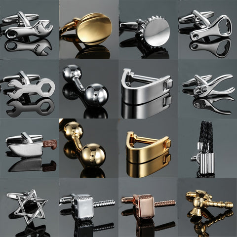 18 style Mix Hotsale Designs Cufflinks simple Stainless steel hammer knife ball Wrench Cuff Links for mans Wedding business gift