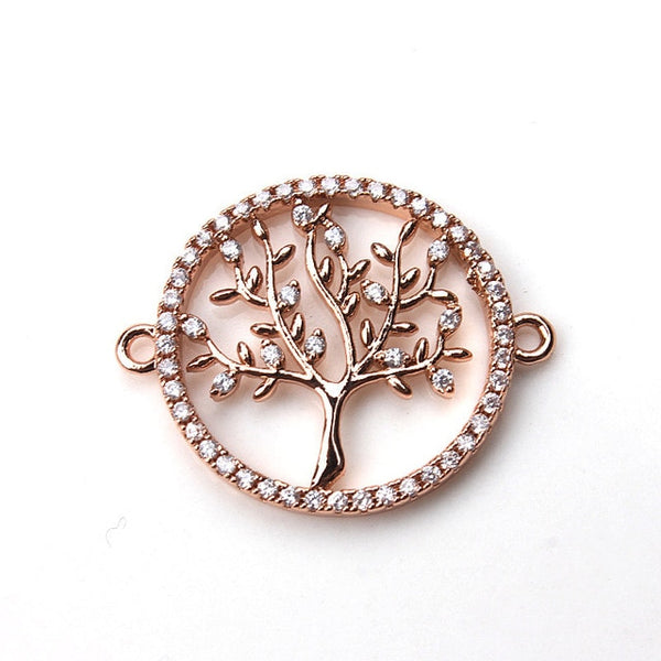 1pc 20*20mm Delicate Micro Pave Life Tree Pave Necklaces Pendants Copper Bracelet Charms Connector Jewelry Components