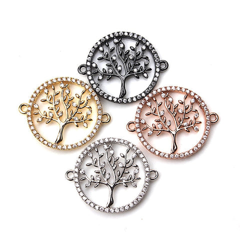 1pc 20*20mm Delicate Micro Pave Life Tree Pave Necklaces Pendants Copper Bracelet Charms Connector Jewelry Components