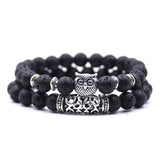 2 Pcs/set Fashion Couple Tiger Eye Stone Bracelets Bangles Classic Black White Natural Lava Stones Charm Bead Bracelet Women Men